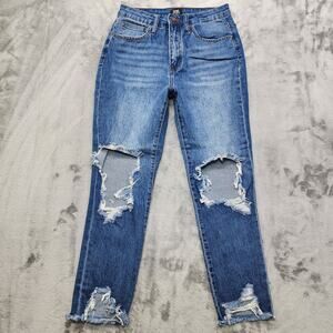 Simple Society Jeans Womens 9/29 Blue High Rise Skinny Distressed Ripped Stretch